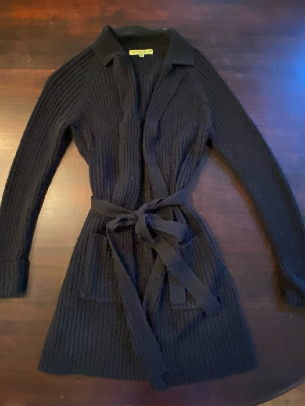 Carolyn Taylor Black Ribbed Belted Cardigan